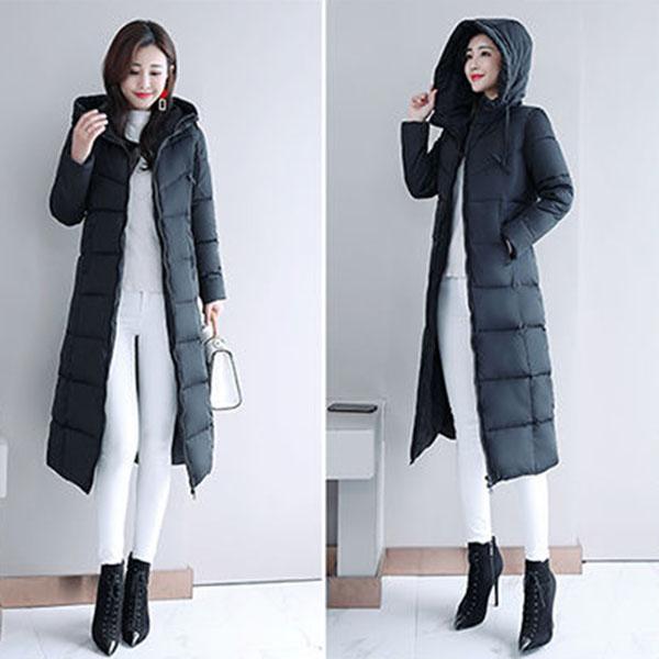 Women Parka Coat Autumn Winter Thicken Warm Hooded Coat Ladies Slimming Lengthen Padded Jacket with Pocket Outerwear
