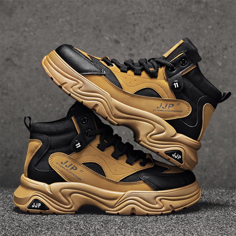 Мужские кроссовки с высоким верхом осень и зима новые на толстой подошве увеличивающие рост модные универсальные повседневные спортивные трендовые кроссовки для улицы рабочие папины кроссовки