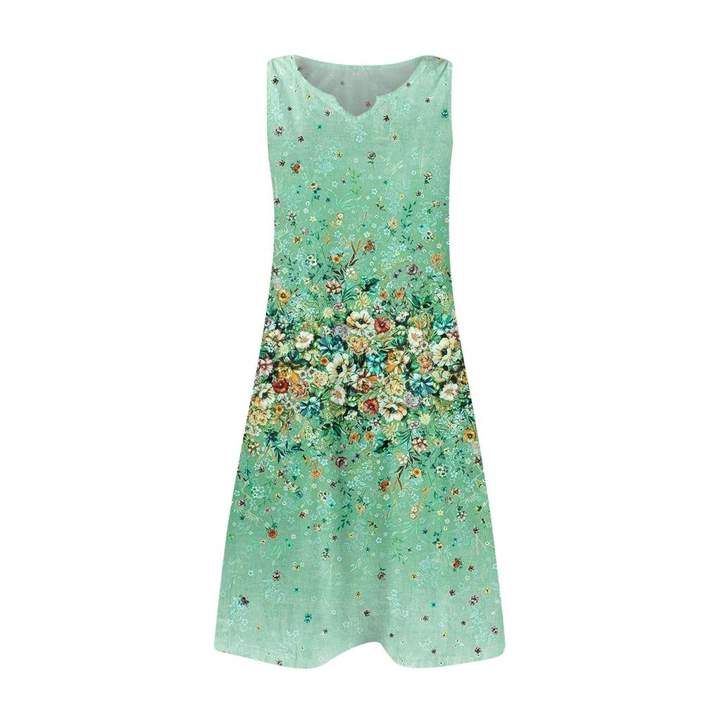 Женские летние платья с V-образным вырезом и принтом без рукавов Сарафан Повседневное платье