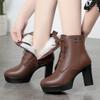 Women Genuine Leather Ankle Boots 2025 Autumn Winter Thick Wool Comfortable Thick High Heels Women Snow Boots Platform Shoes
