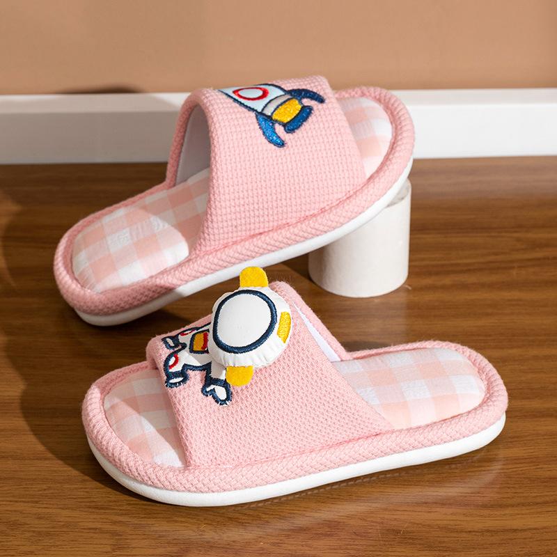 Children's Linen Slippers Spring and Autumn Cute Girls and Boys Household Indoor Summer Baby Non-slip Silent Soft Bottom Slippers