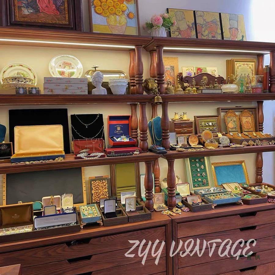 Chinese Style Jade Jewelry and Crystal Display Stand - Retro Storage Cabinet for Nail Salons
