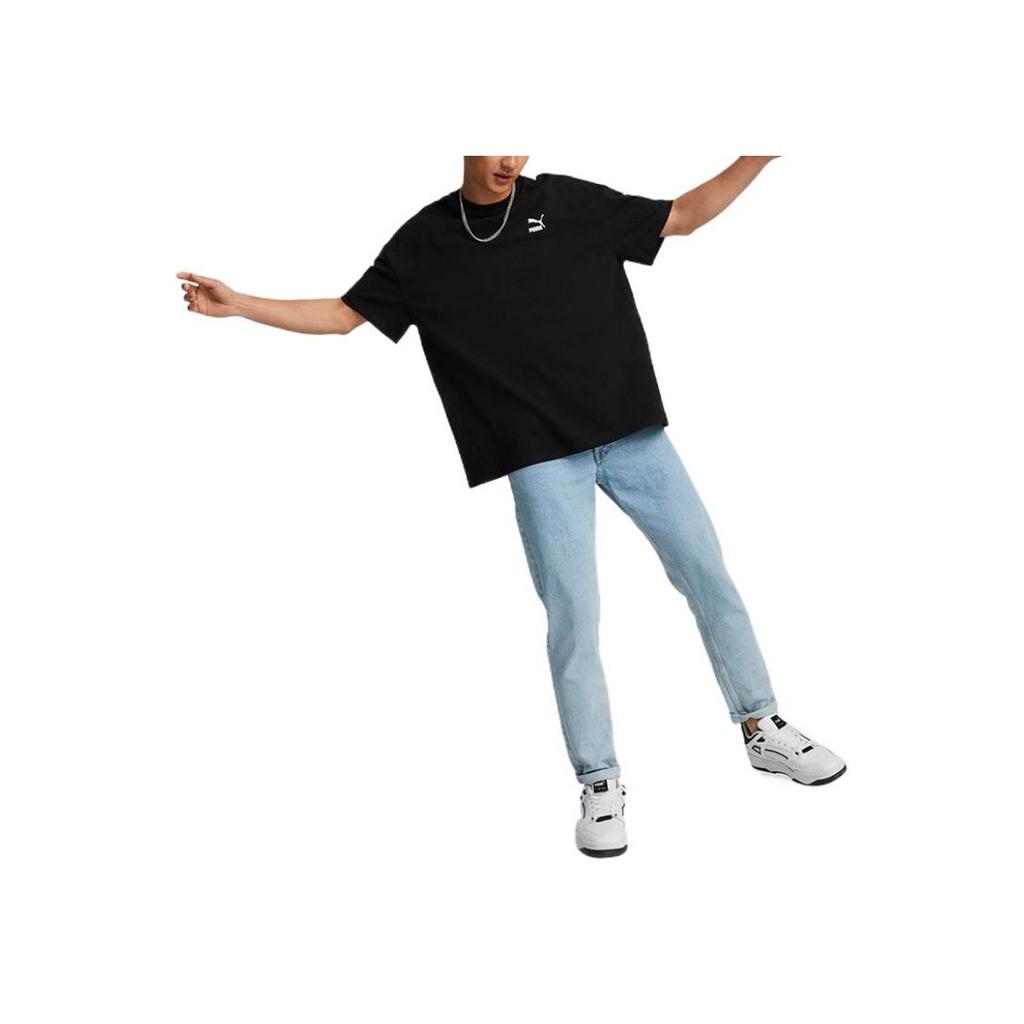 Puma Solid Color Chest Logo Print Crew Neck Short Sleeve T-Shirt Men Tops Black 673654-01