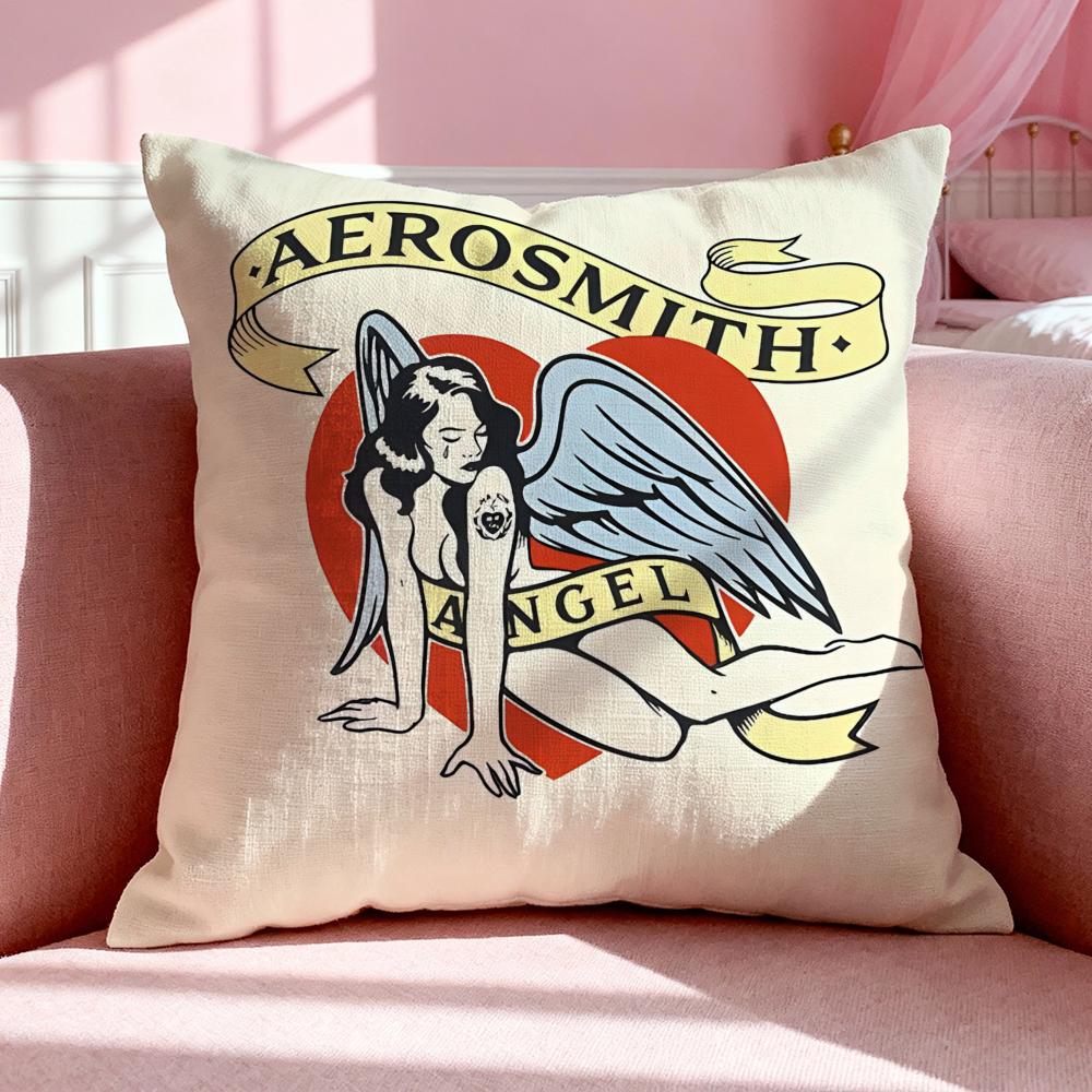 Подушка с принтом Aerosmith, дышащая наволочка из льна, летняя, без запаха, экологичная, на потайной молнии, стираемая