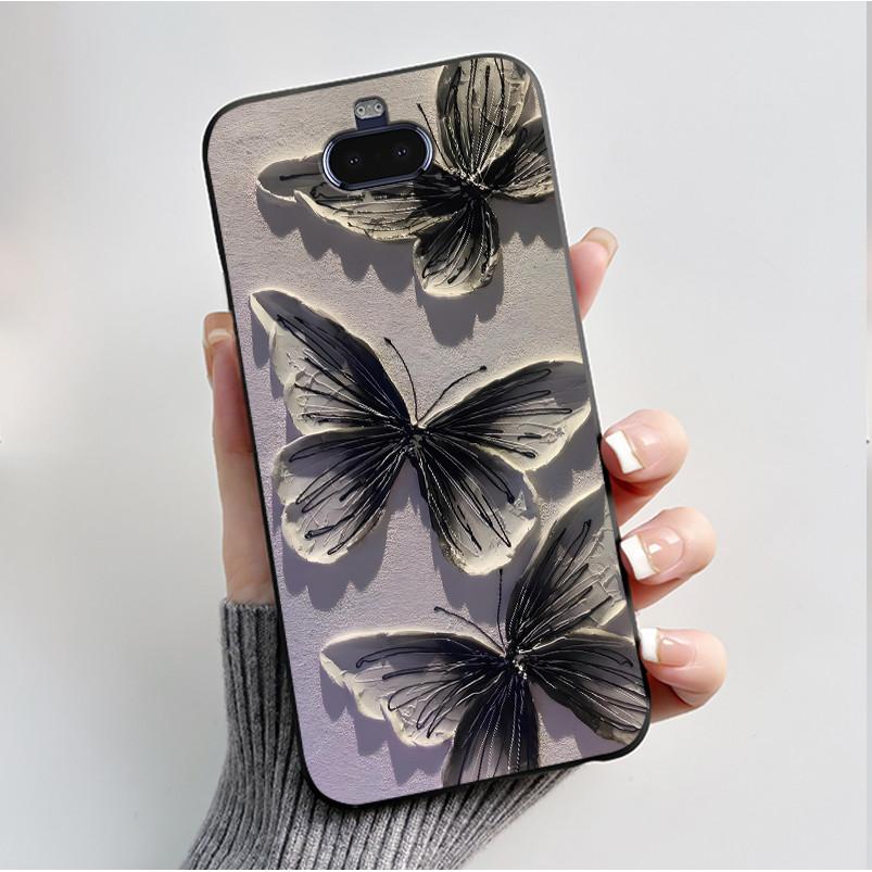 Case For Sony Xperia 20/Xperia 8/SOV42/Xperia 8 Lite Phone Case Luxury Fashion Butterfly Flowers Black Silicone Soft Back Cover