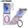 KEYSION Вращающийся на 360° магнитный чехол-подставка с кольцом для Samsung Galaxy Z Flip 6 5 5G Прозрачный чехол для телефона с защитой экрана
