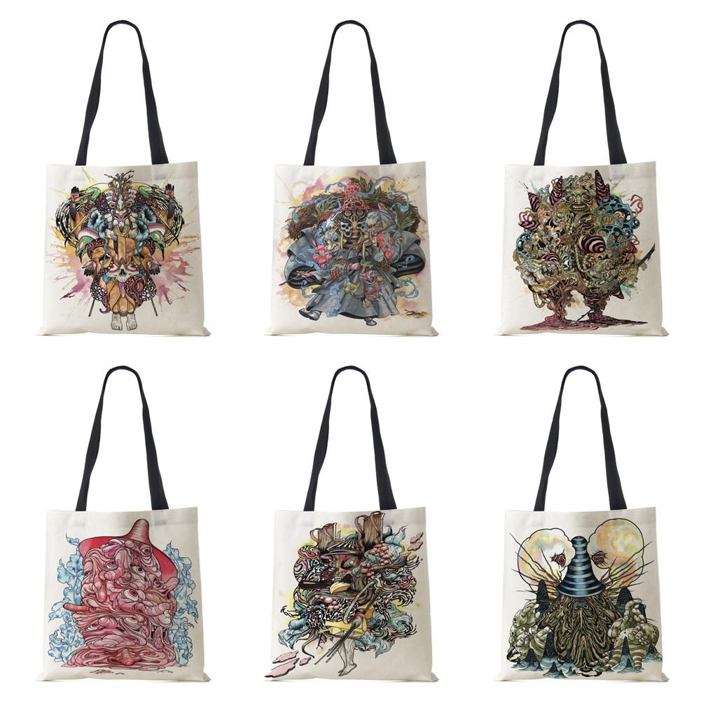 Painting Abstract Canvas Shoulder Bag Women Print Harajuku Casual Shopping Tote Bag Reusable Travel School Students Book Handbag