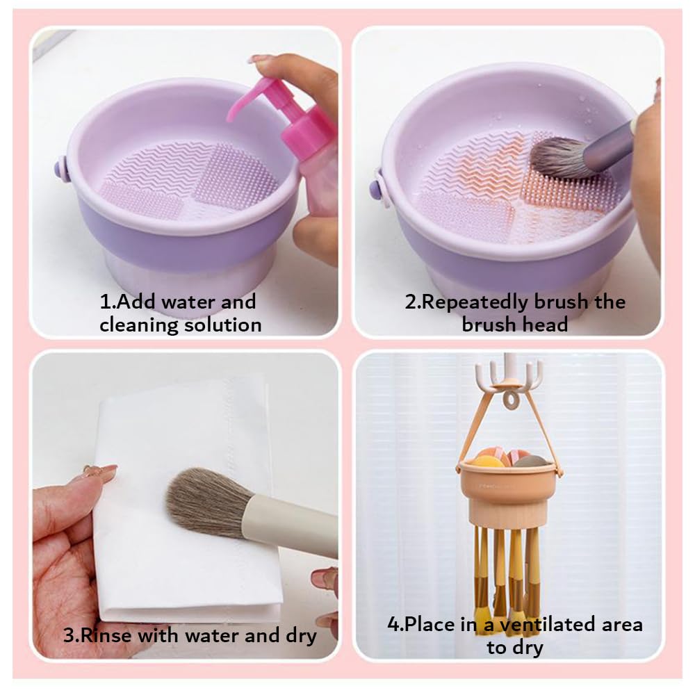 Makeup Brush Cleaning Mat 2 In 1 Cleaner Bowl Holder Portable Washing Tool With Drying Function Silicone Pad