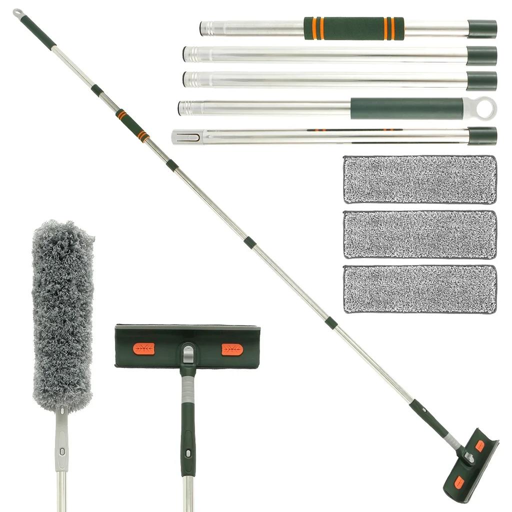 Скребок для мытья окон Скребок для душа 57/89 дюймов Телескопическое оборудование для мытья окон с головкой и чистящими инструментами Высокое окно