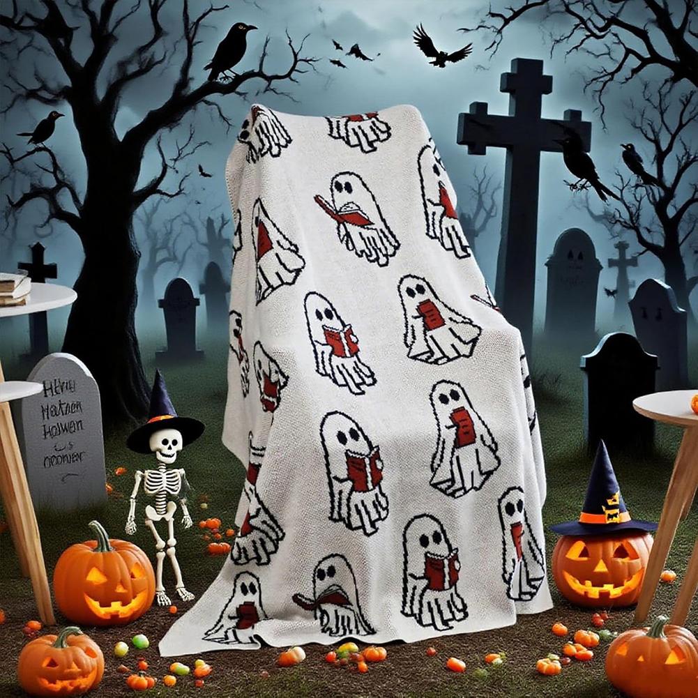 Halloween Throw Blankets Ghost Reading Book Blanket Cute Fluffy Blanket Home Soft Warm Bedspread Couch Sofa Mat Decoration