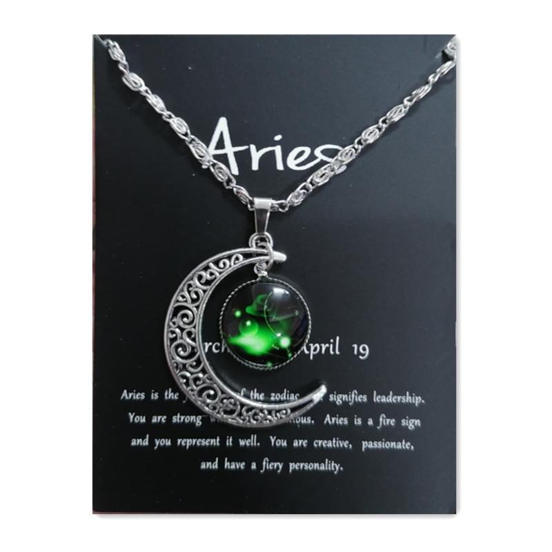 Новое европейское и американское светящееся ожерелье с двенадцатью знаками зодиака, винтажный кулон в виде луны, короткое ожерелье