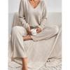 Autumn and Winter Women's Knitted Pit Stripe Milled Long Sleeve Suit V-Neck Loose Casual Pant Suit