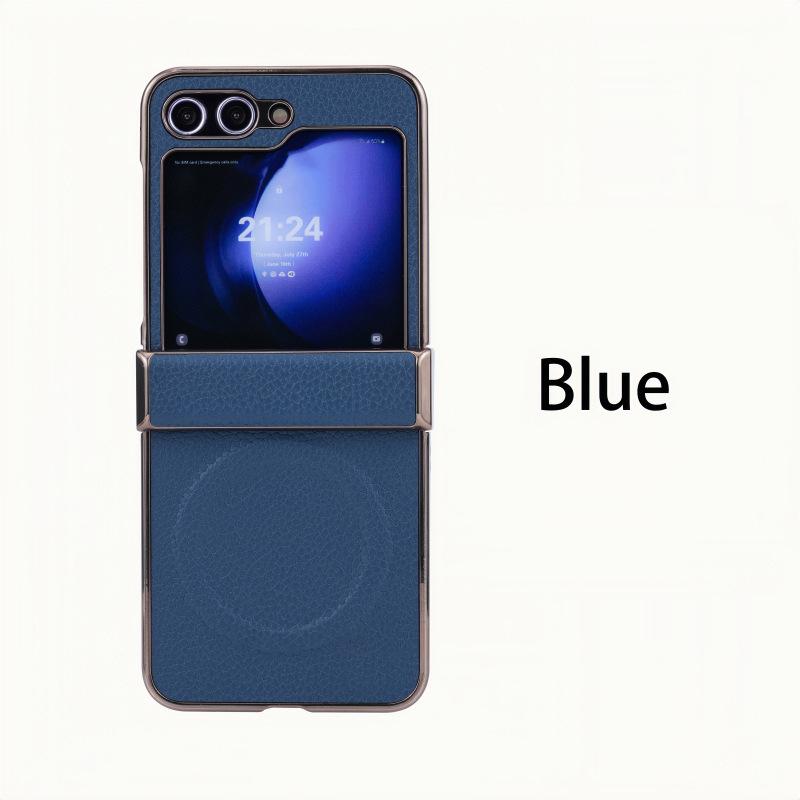 Премиальный магнитный чехол с текстурой кожи личи для Samsung Z-Flip7 и Z-Flip6 - Защита от падений, складной