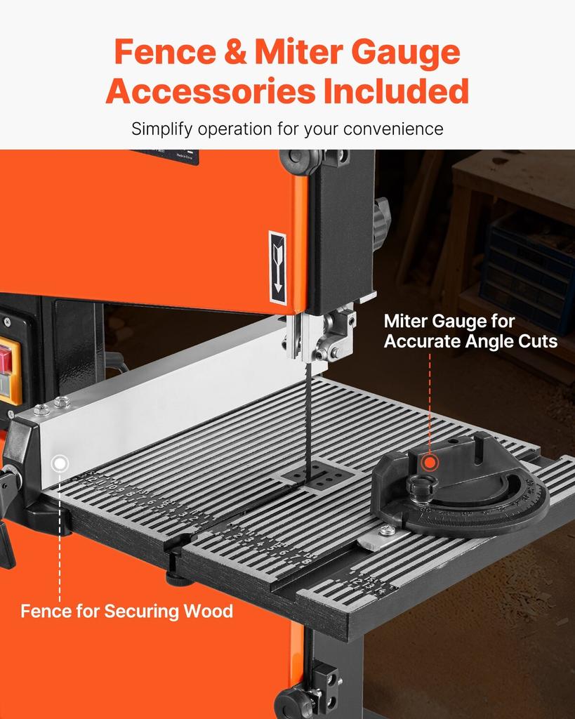 Band Saw, 229 mm, Woodworking Benchtop Bandsaw with 373W 1/2 HP Motor, 90 mm Max Cutting Height, 300 x 300 mm Cast Aluminum Table, 0-45° Tilting