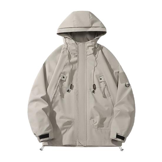 Мужская куртка с капюшоном, длинным рукавом, ветрозащитная, водонепроницаемая, ветровка, дизайн с несколькими карманами, повседневный спортивный стиль, верхняя одежда