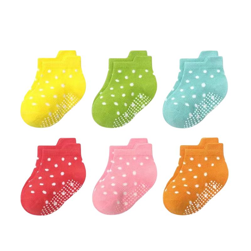 Детские носки Летние Детские Однотонные Яркие Противоскользящие Носки-лодочки Набор 6 шт./набор