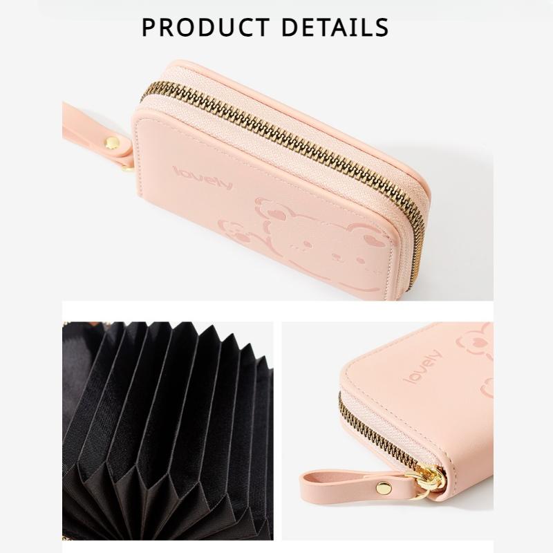 Новая мини-сумка для карточек с несколькими слотами и молнией для девочек, милый короткий кошелек с мультяшным медведем, держатель для карт для учащихся средних и старших классов, подарки на фестиваль богини