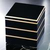 J-kitchens Lacquerware 3-Tier Jubako Box, 6.5 inches, Yamato Kagekura Black with Gold Rim, 19cm, Resin, Made in Japan