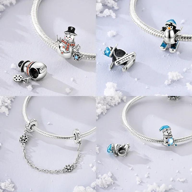 Coppercharms Зимний Снеговик Снежинки Пингвин Бусины Подвеска Подходит для Оригинального Браслета DIY Тонкие Ювелирные Изделия Подарок Для Женщин