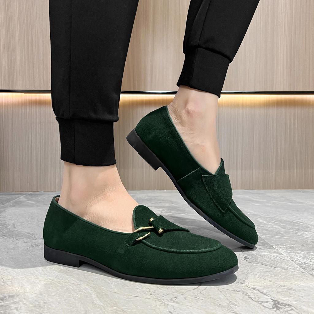 Fashion Men's Casual Shoes Cow Suede Genuine Leather Mens Slip-on Outdoor Driving Flats Classic Buckle Monk Loafers for Men