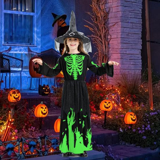 Yousheng Светящийся в темноте костюм ведьмы Хэллоуин Косплей Наряд для детей Унисекс Мантия для вечеринок и выступлений на Хэллоуинские вечеринки и фестивали