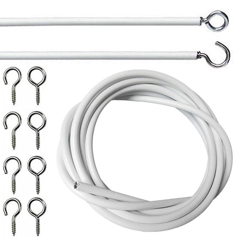 5M White Window Net Curtain Wire Cord Cable With 6 Hook And Eye