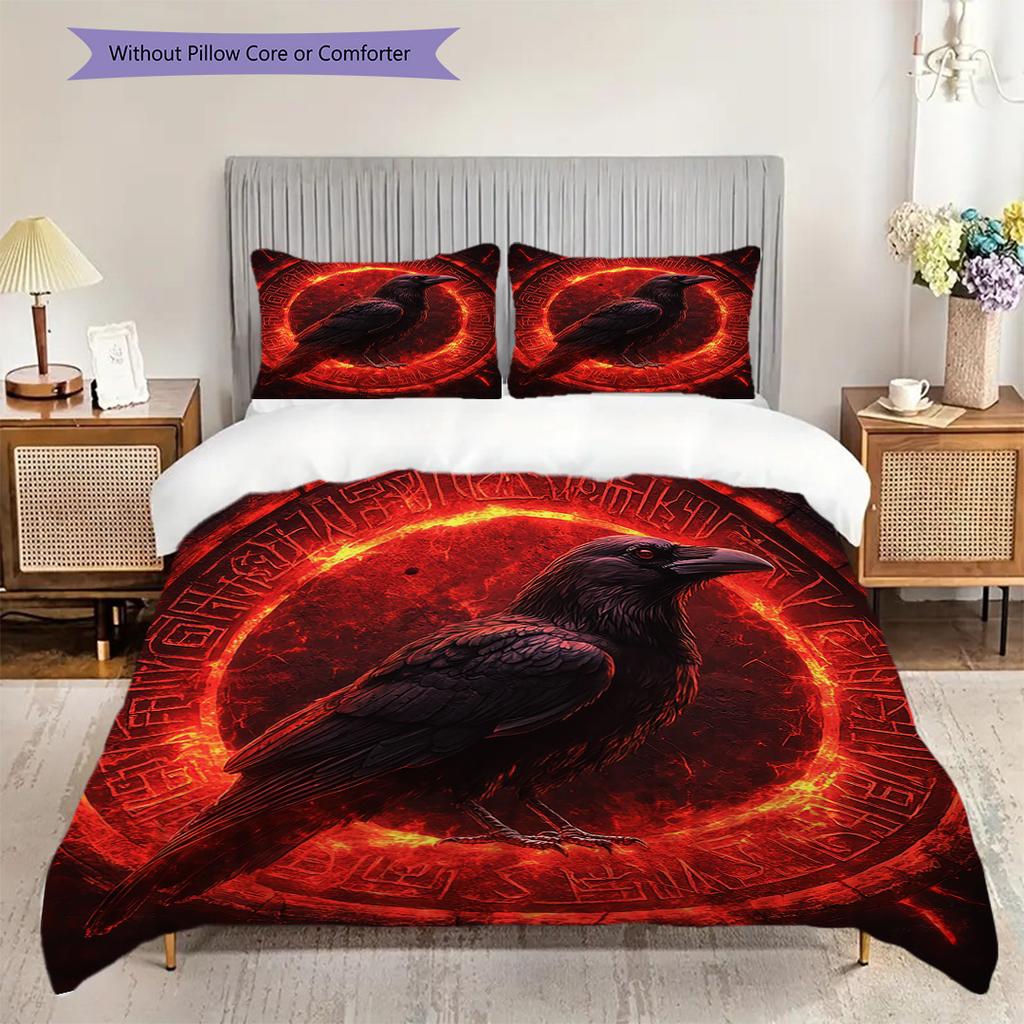 Crow Pattern Bedding Quilt Set Quilt Cover Pillowcase Home Decoration Birthday Gift (1 * duvet cover + 2 * pillowcase, without core)