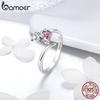 BAMOER Authentic 925 Sterling Silver Adorable Cat Pink CZ Adjustable Finger Rings