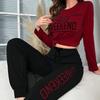 Женский осенний европейско-американский домашний костюм, пижамный комплект: Повседневный костюм-двойка: топ с длинным рукавом с надписью и длинные брюки