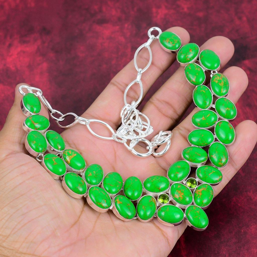 Green Copper Turquoise Necklace, 925 Sterling Silver Gemstone Jewelry, Handmade Necklace Amazing Jewelry, Gift For Her