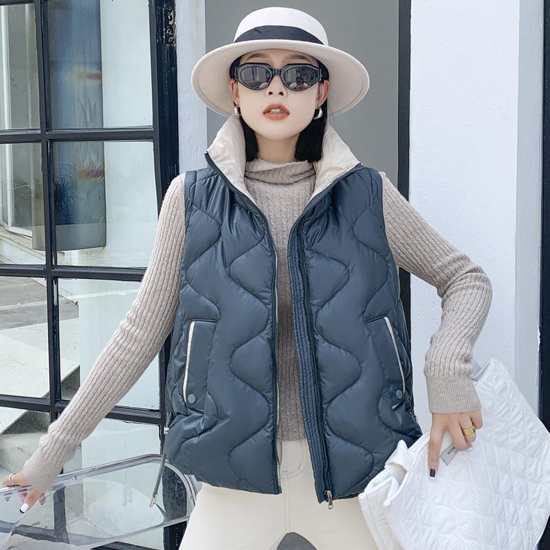 Женское осенне-зимнее пальто с воротником-стойкой, однотонное пальто без рукавов с большим карманом на молнии, свободный теплый хлопковый жилет