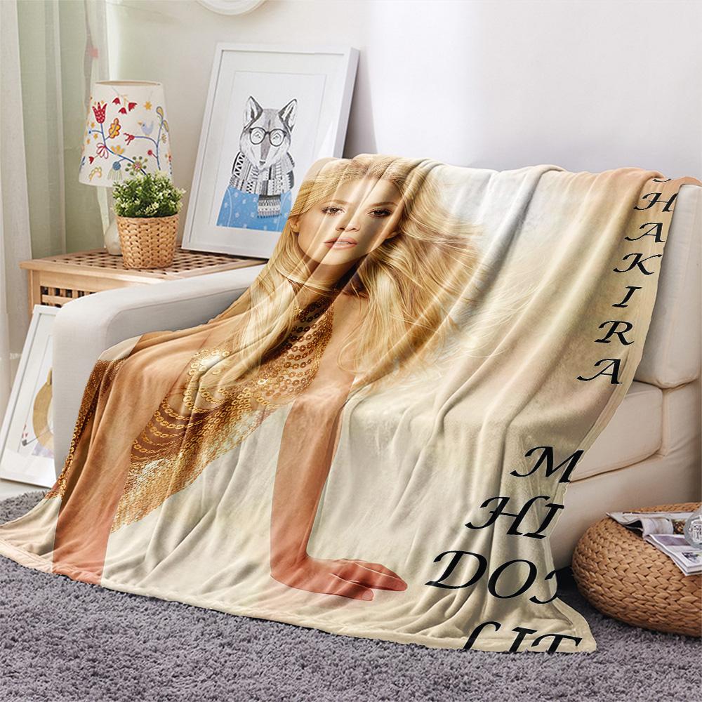 1PC Shakira Print Flannel Blanket, High quality Comfortable for All Seasons, Home Decor, Warmth and Comfort, Perfect for Christmas Gifts