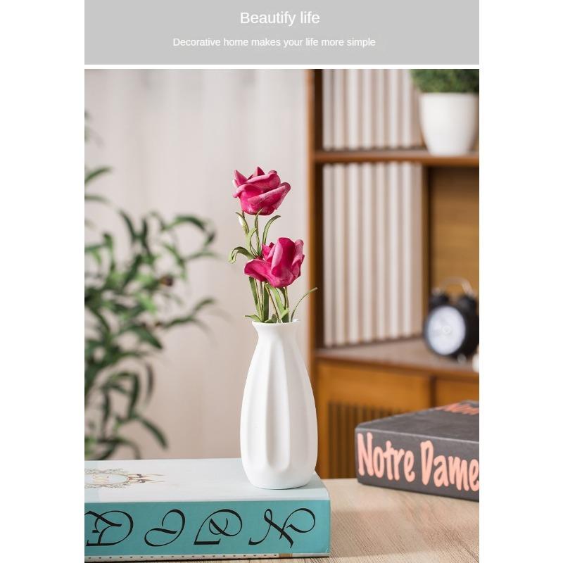 Plain-fired Matte White Ceramic Flower Arrangement Small Vase Creative and Simple Living Room Home Dried Flower Ornament