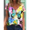 Colorful Butterfly 3D Print T-shirts Women Summer Fashion Streetwear Short Sleeve V-Neck T Shirt Harajuku Tees Tops Clothing