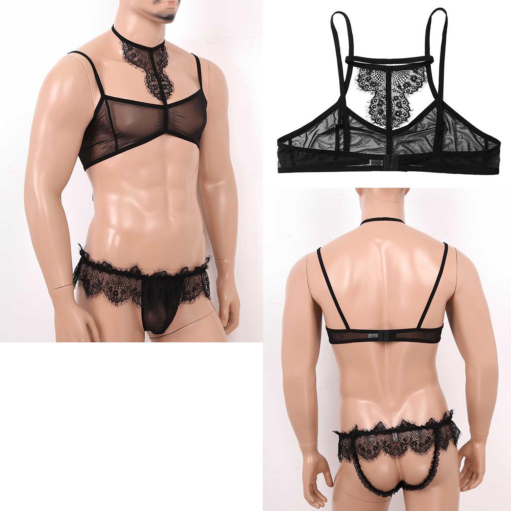 Мужское прозрачное нижнее белье Sissy Jock с кружевной отделкой и бюстгальтером сверху