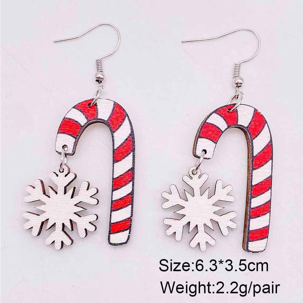 Santa Claus & Snowflake Candy Cane Wood Earrings - Festive Spliced Jewelry for Christmas Eve Parties