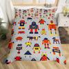 Cartoon Robot Rocket Duvet Cover King Queen Size,Kids Spaceship Bedding Set 3Pcs Starry Galaxy Universe Planet Quilt Cover