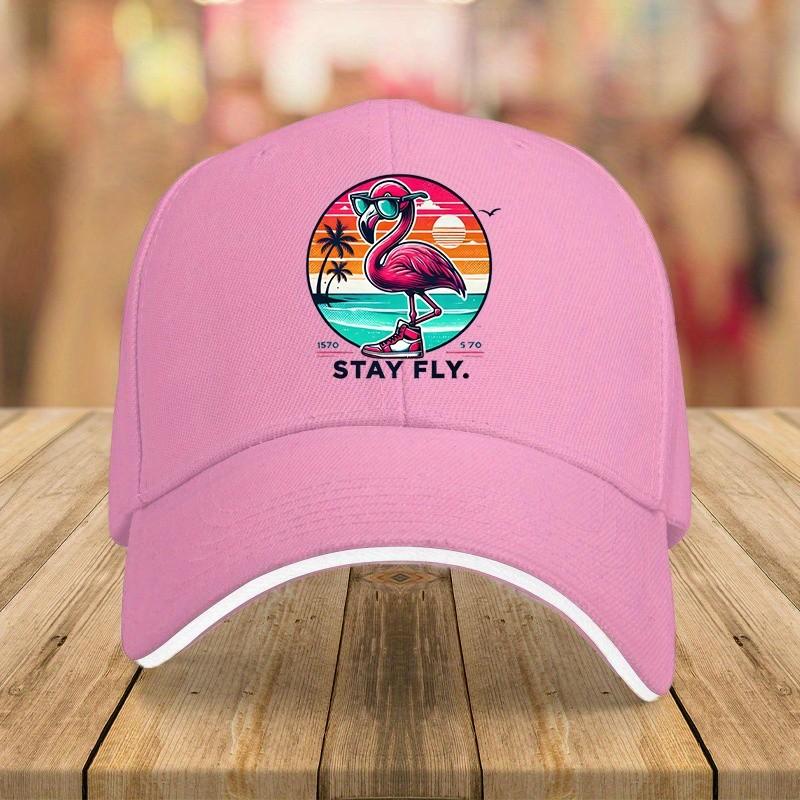 Flamingo Stay Fly Graphic Baseball Cap Vintage Style Cotton Casual Hat for Adults Outdoor