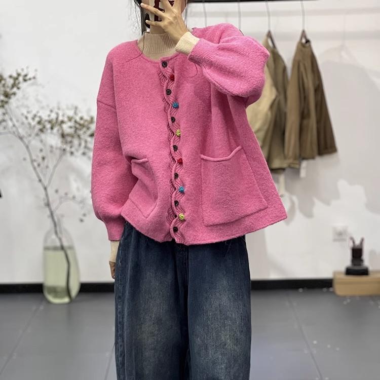 DIMANAF Зима Плюс Размер Осень Женщины Твердые Пуговицы Свитера Куртка Вязание Мода Оверсайз Повседневный Стиль Свободный Кардиган Свитер