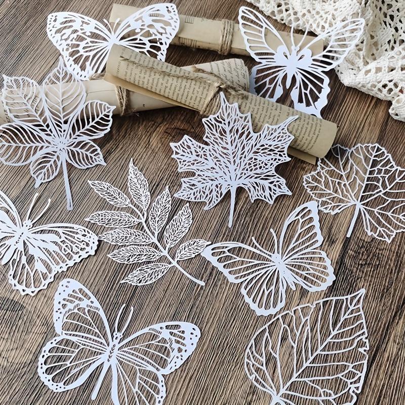 1pc of 10 Vintage Hollow Butterfly Plant White Texture Material Paper Handbooks Decorations