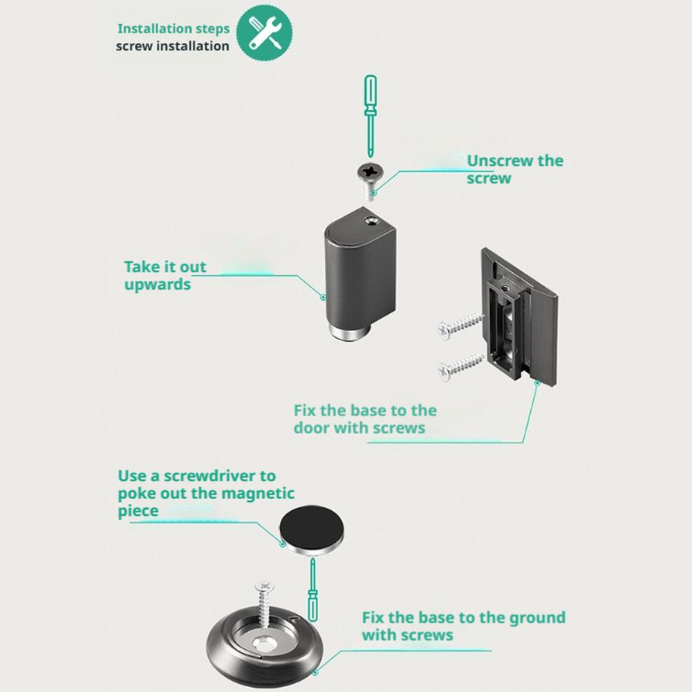 1Pc Heavy Duty Magnetic Door Stopper Stainless Steel Doorstop Black Without Punching Door Suction Door Holder Door Hardware