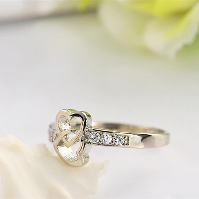 925 Sterling Silver Rings Beautiful Pretty Fashion Wedding Heart Party White Gold Color Cute Women Stone Crystal Luxury Jewelry