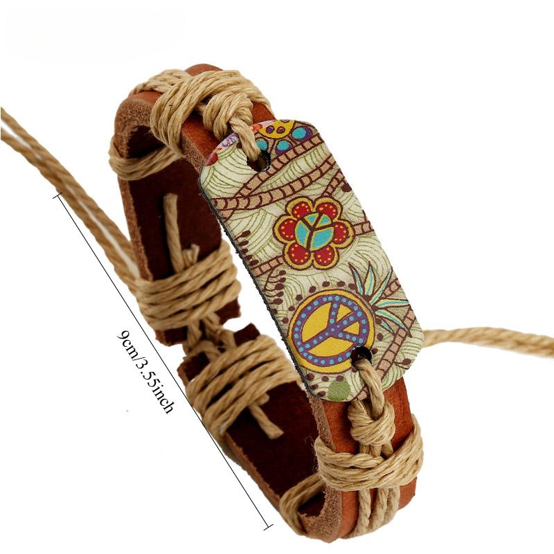 Модные браслеты для женщин Хиппи ретро кожаный регулируемый браслет ручной работы украшения для женщин цветочный принт веревка подарки