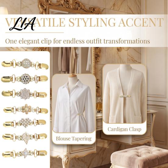 Dress Closure Clips 2Pcs Vintage Sweater for Women Girls, Retro Faux Pearl And Rhinestones Cardigan Clips, Elegant Autumn Winter Accessories