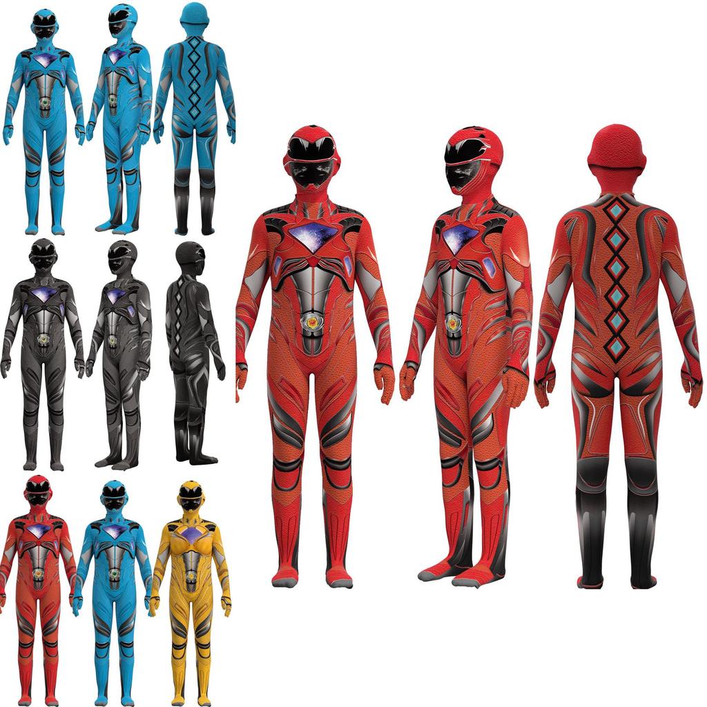 Kids Mighty Morphin Power Rangers Costume Jumpsuit For Halloween Or Cosplay Parties