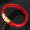 Simple Red Leather Braid Bracelet Stainless Steel Buckle Clasps for Men Handmade Bangle Jewelry Gift