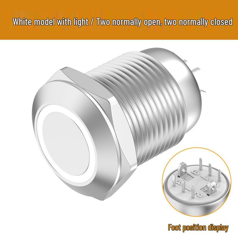12mm Waterproof Metal Button Switch, 1NO1NC, 5-pin/8-pin, Self-locking, Reset, with Light