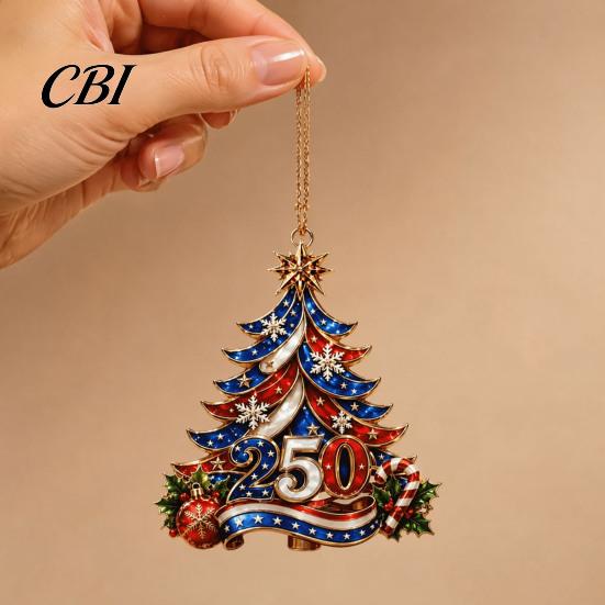 Acrylic Anniversary Decorations 250 USA Christmas Tree Ornament, 2D 1776-2026 250th Creative American Flag Ornaments Hanging Decoration, Fourth