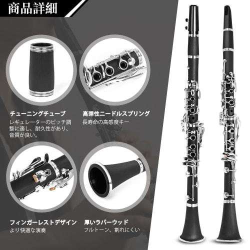 BQKOZFIN Clarinet, B, 17 Keys, Nickel-Plated, ABS Resin Body, Beginner's Wind Instrument Set, F-300, Easy Care, Black (Performance)