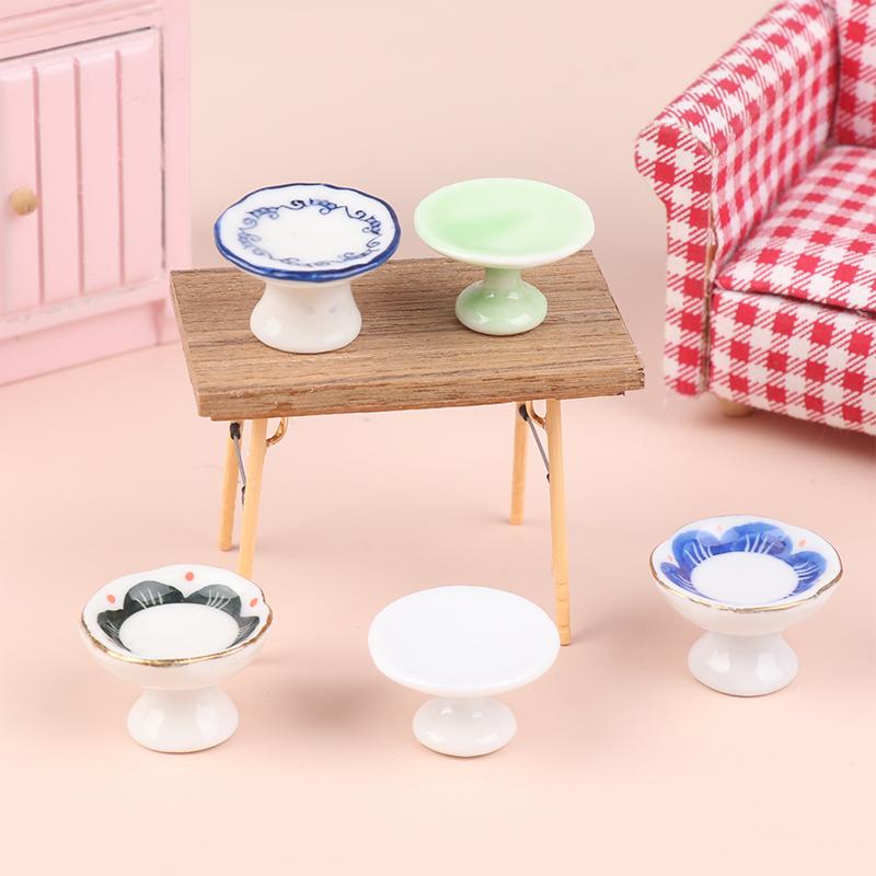 1:12 миниатюрных керамических фруктовниц для кукольного домика, высокий поднос, тарелка для торта, столовая посуда, модель кухни, декор, игрушка, аксессуары для кукольного домика